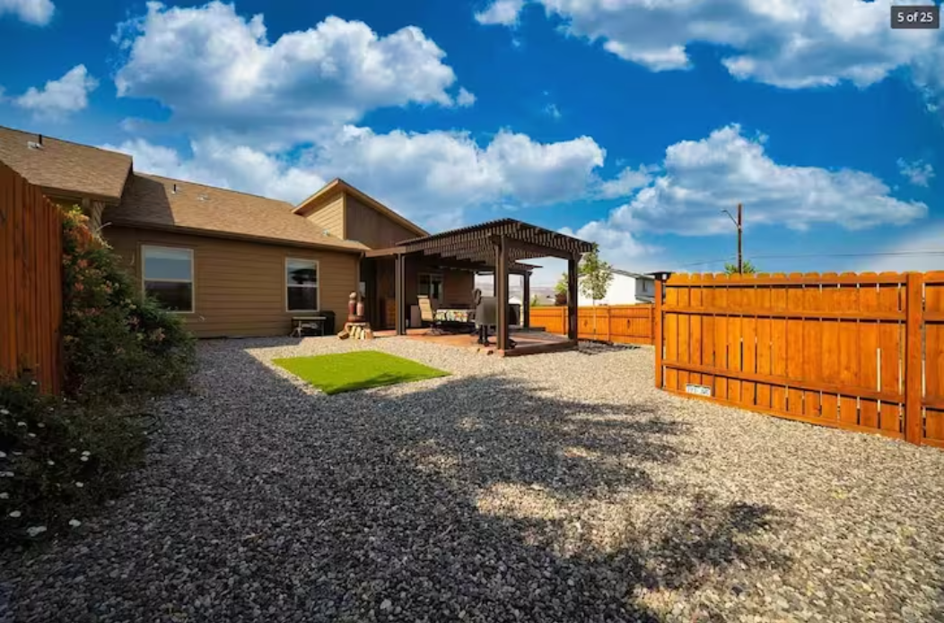 Private fenced backyard