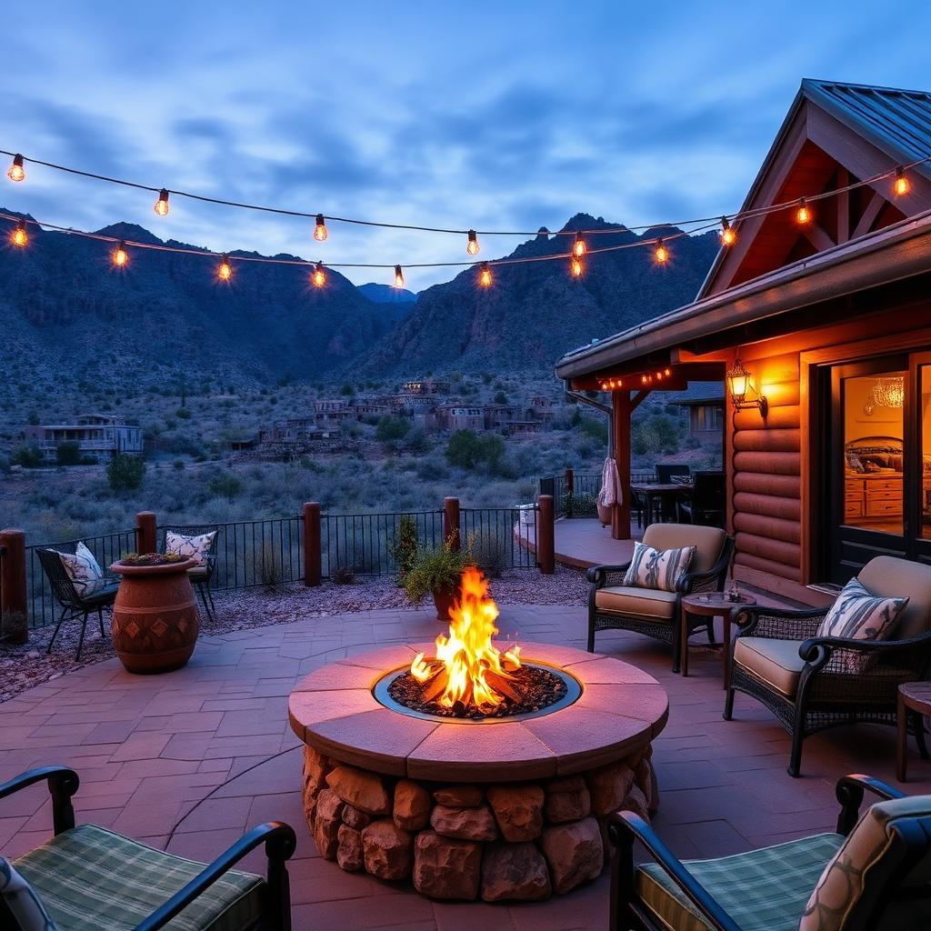 Group of friends gathered around a fire pit at a Fruita Colorado vacation rental