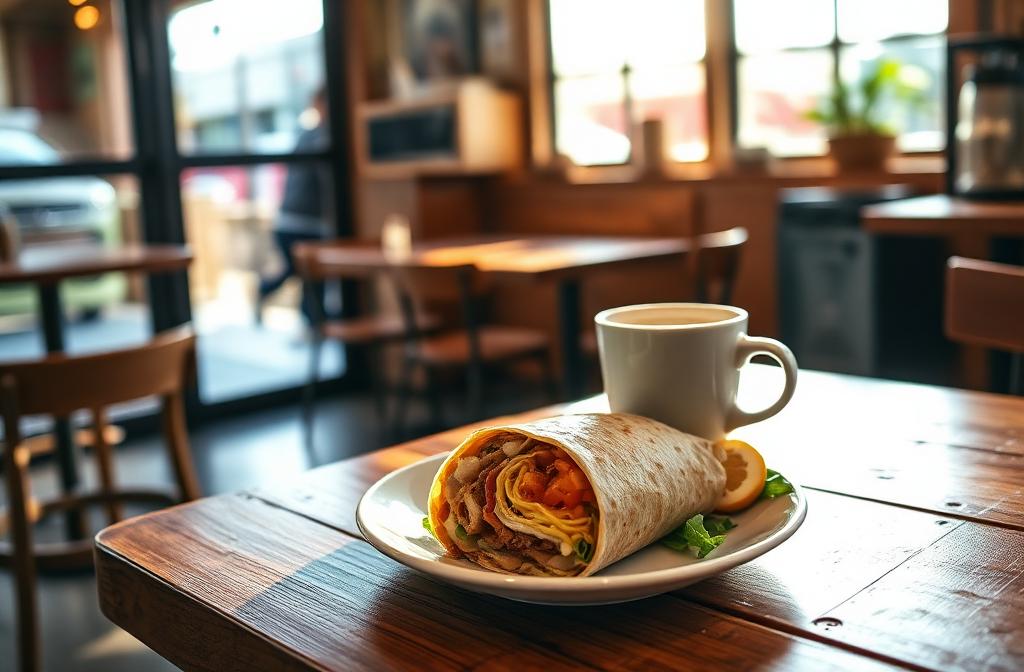 Breakfast wrap and coffee at Camillas Kaffe in Fruita Colorado