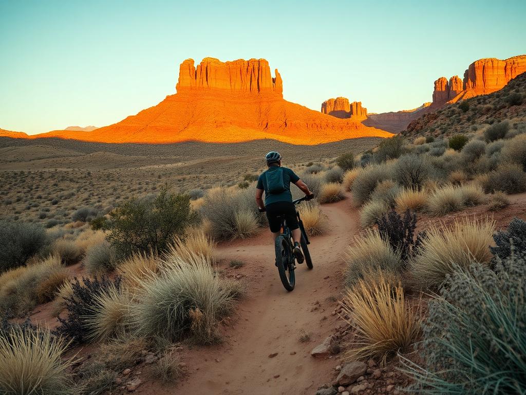 Mountain biker on desert singletrack trail in Fruita Colorado